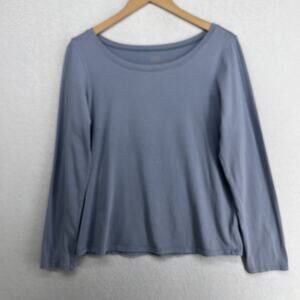 EILEEN FISHER Top M Organic Cotton Scoop Neck Long Sleeve Purple Gray USA